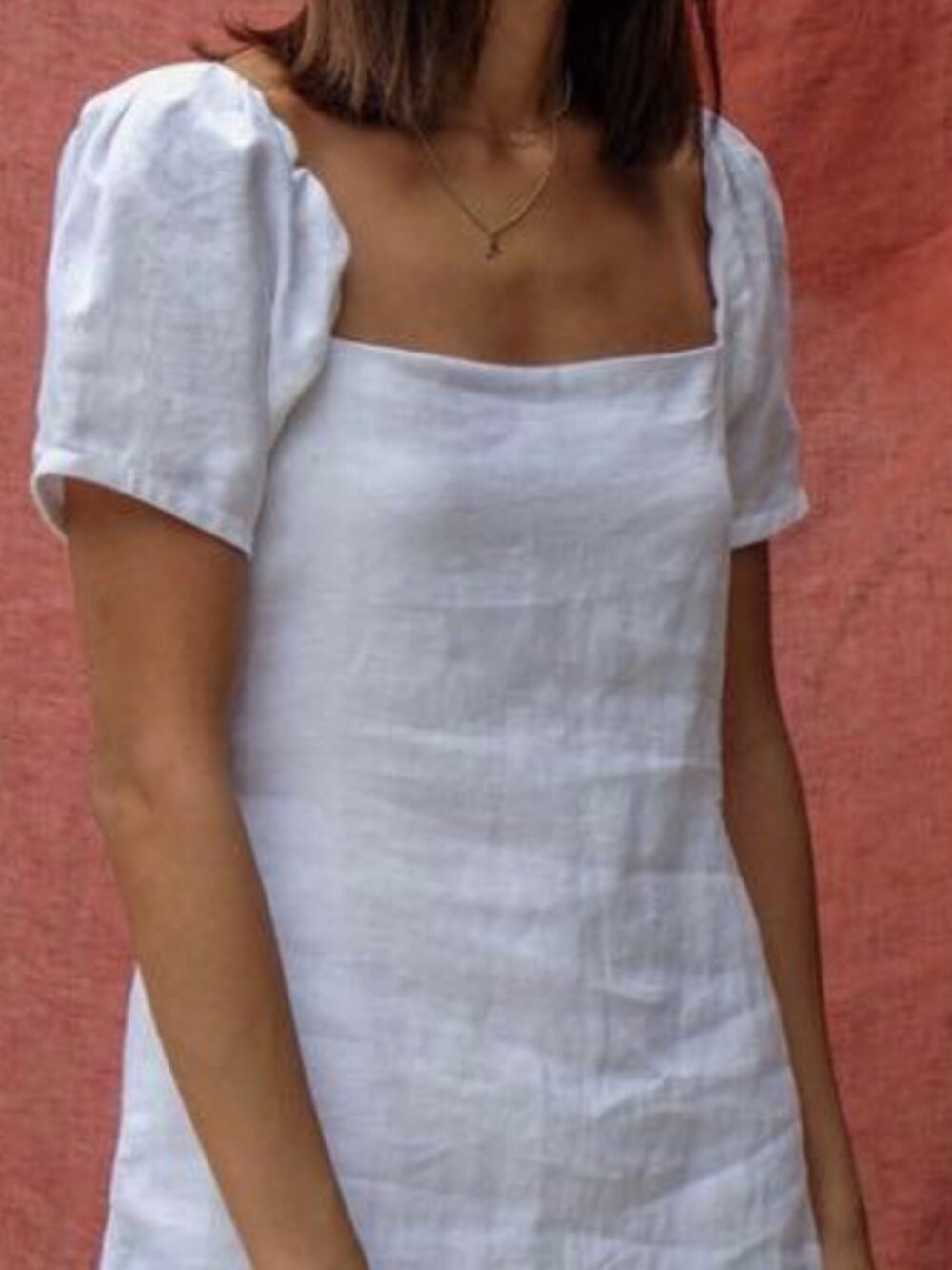 100% linen white mini dress